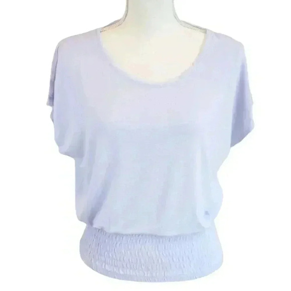 WHBM Light Blue Short Sleeve Dolman Top w/Ruched Waist Crew Neck Size XS - Picture 1 of 7